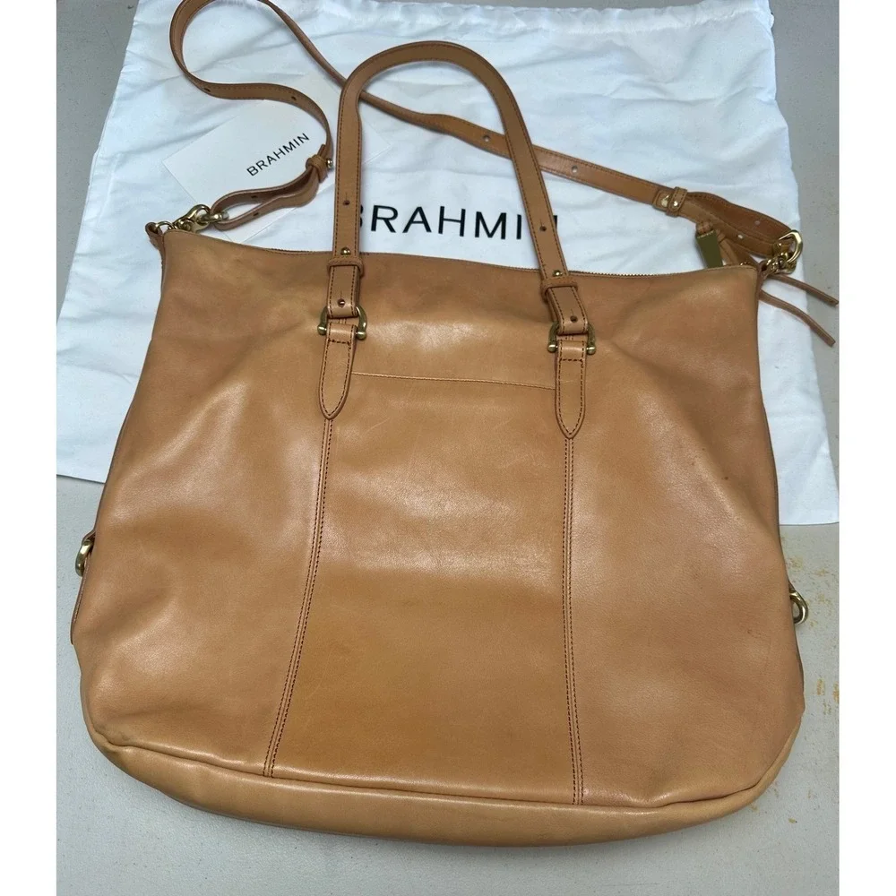 Brahmin Womens Delaney Tote Bag FLAWS Large Tan Charleston Leather Crossbody